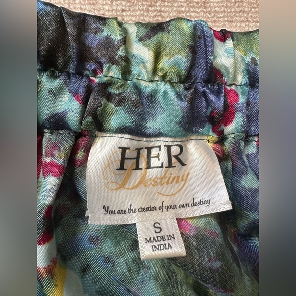 HER Destiny Maxi Skirt Long Blue Multicolor Tropical Flowy Elastic Waist Small - Picture 5 of 8